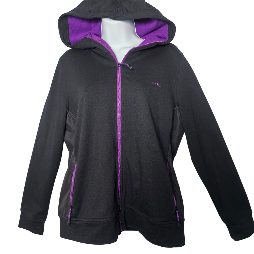 Lauren Ralph Lauren Women Petite Contrast Zip Hoodie PL Black Purple Athleisure